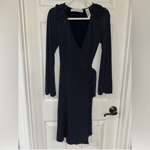 Laundry by Design Size 4 Midi Wrap Dress Long Sleeve Navy Blue Polka Dot